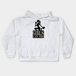gym girls silhouettes and the quote 'Girls can too' Kids Hoodie
